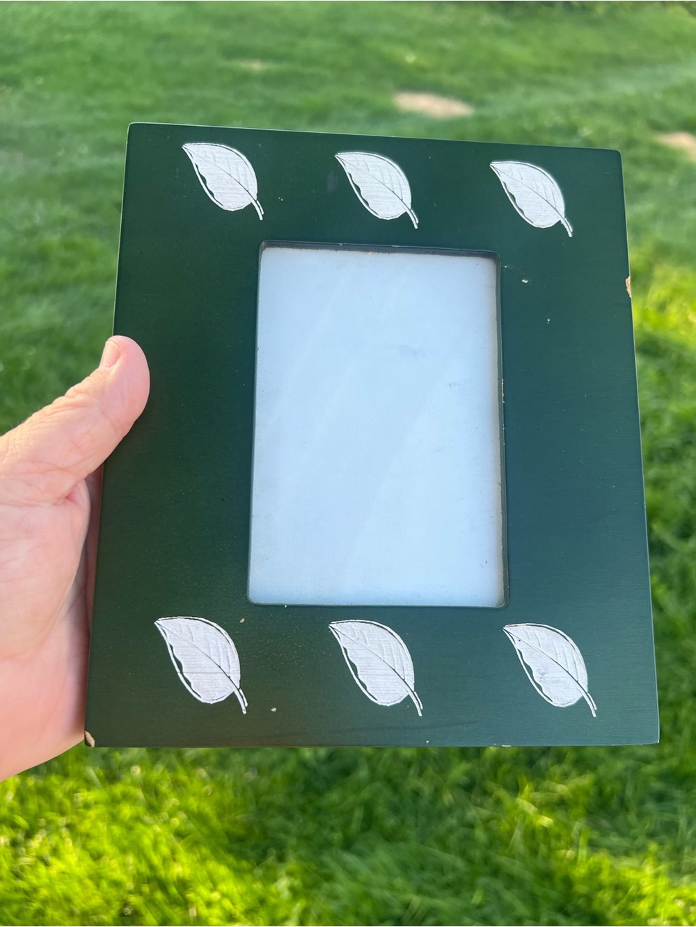 Dark Green Photo Frame with Silver Leaf Accents 5x7